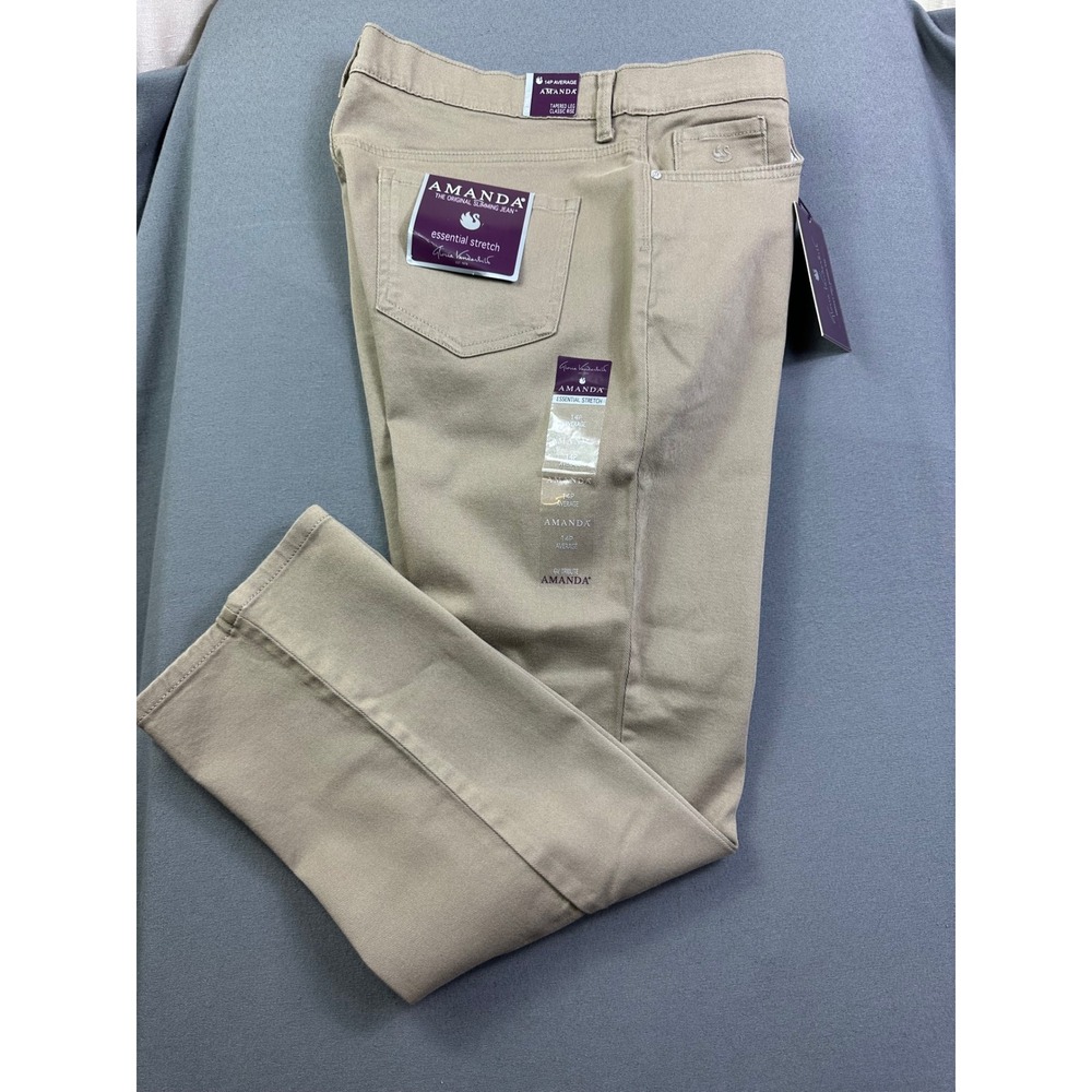 Gloria Vanderbilt Amanda Jeans Womens 14P Khaki Tan Tapered Leg Classic Rise New
